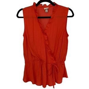 A NEW DAY Women’s Ruffle Surplice Front Blouse‎ Side Tie Elastic Waist SIZE M